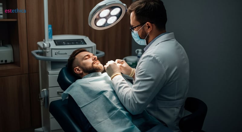 Hombre eligiendo clínica para implante de barba