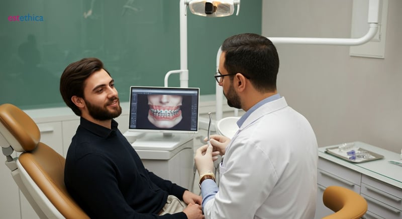 Proceso de corrección dental con brackets