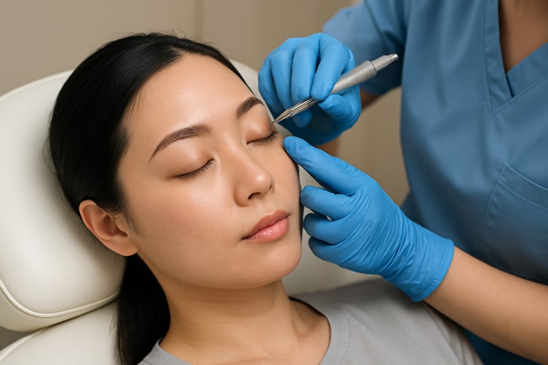 During Professional Microblading Procedure