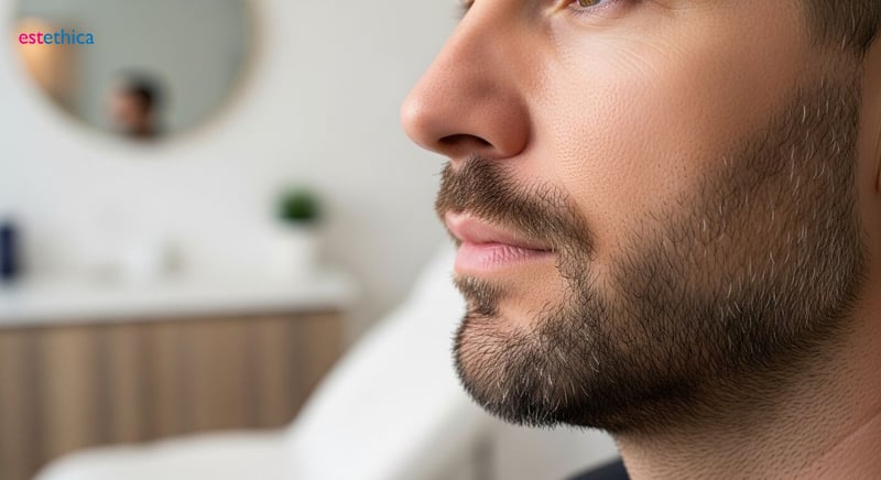 Hombre con barba tras injerto, solución estética