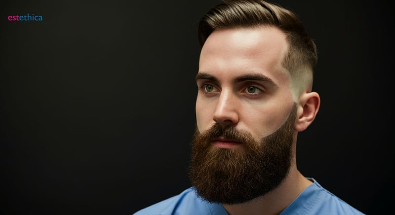 Step-by-step beard implant procedure illustration