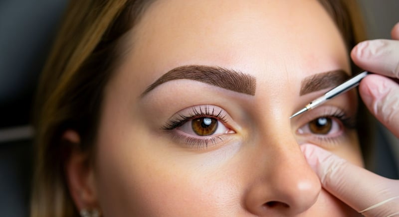 Eyebrow hair transplant procedure close-up