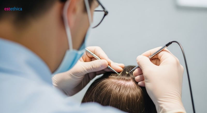 FUE hair transplant technique illustration