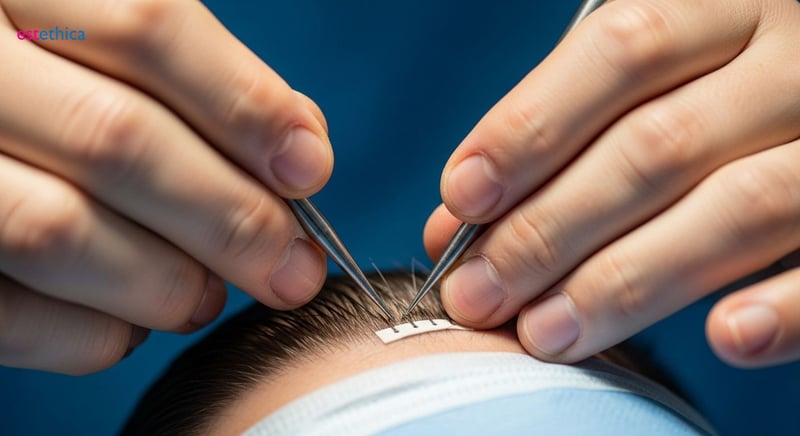 FUE hair transplant technique illustration