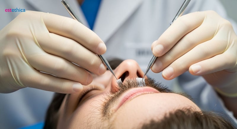 FUE Beard Transplant: Follicular Unit Extraction close-up
