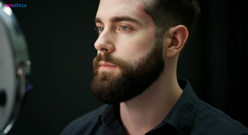 Homme subissant une greffe de barbe