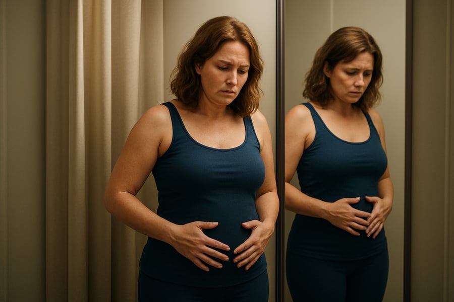 Patient Assessing Abdominal Concerns Before Surgery