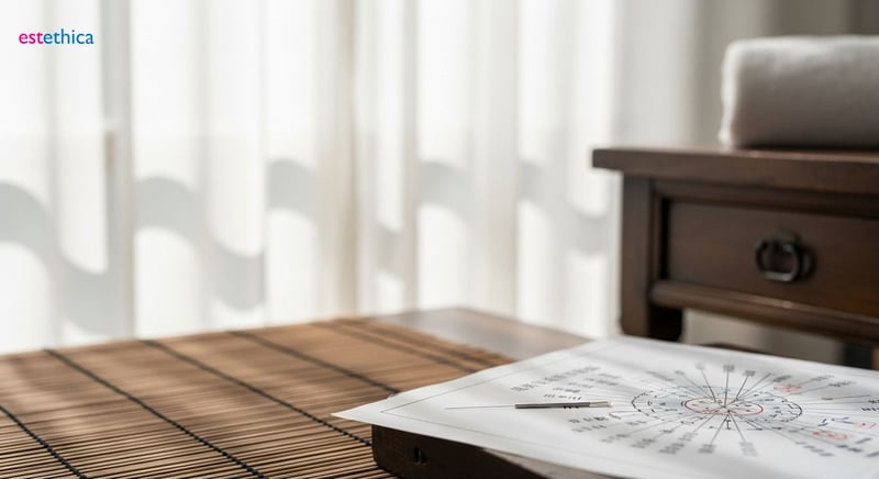 Agujas de acupuntura en la piel