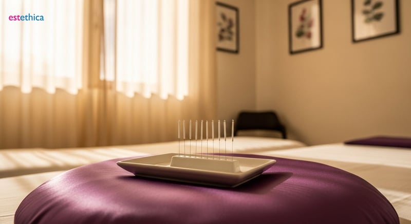 Agujas de acupuntura en la piel