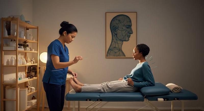 Agujas de acupuntura en la piel para revitalizar el cuerpo
