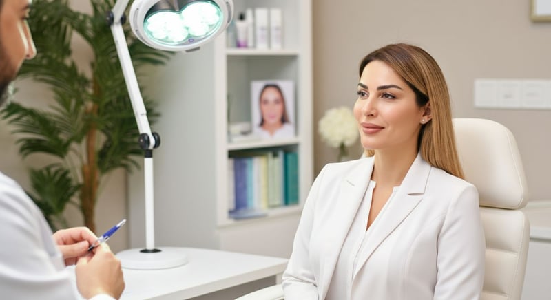 Mujer considerando estiramiento de labio