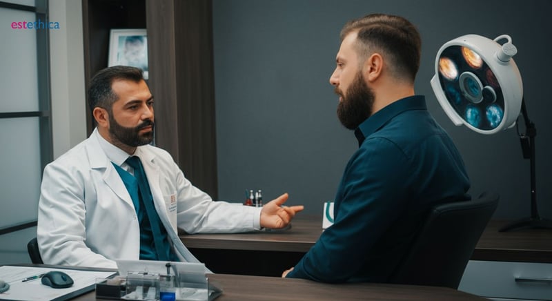 Homme avec greffe de barbe, avant et après