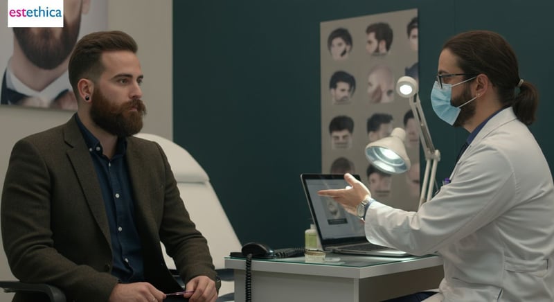 Homme avec greffe de barbe, avant et après