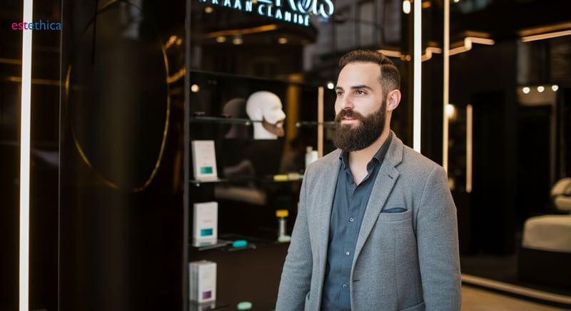 Homme avec greffe de barbe, avant et après
