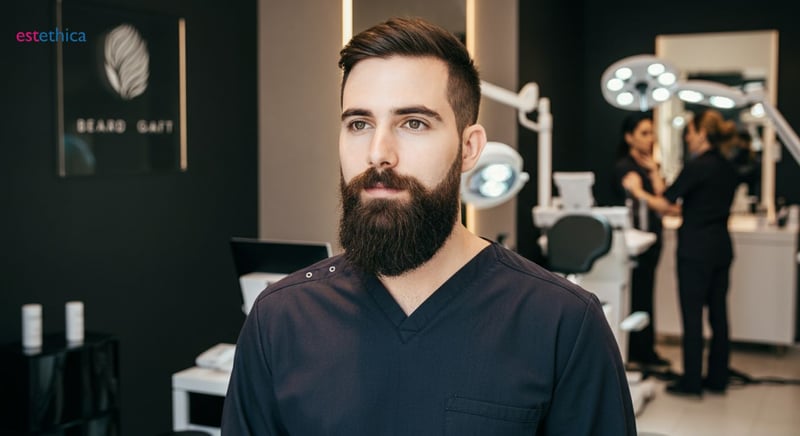 Homme avec barbe, greffe de barbe expliquée
