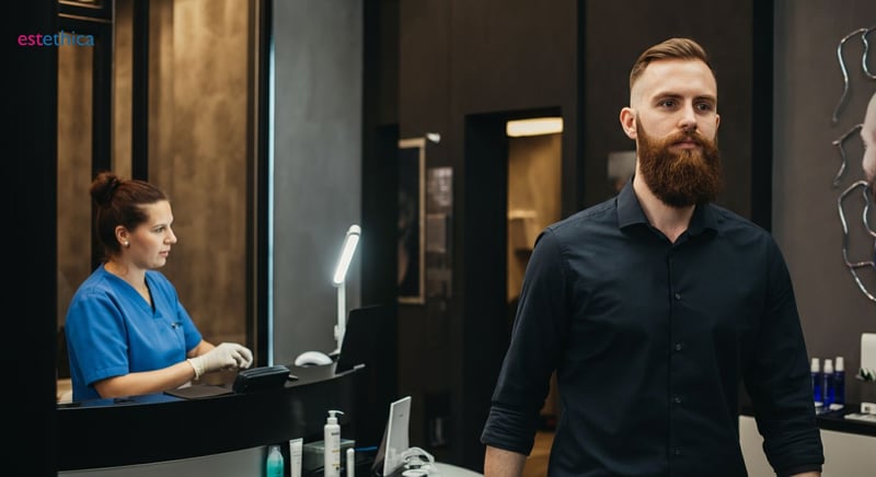 Homme avec greffe de barbe, avant et après