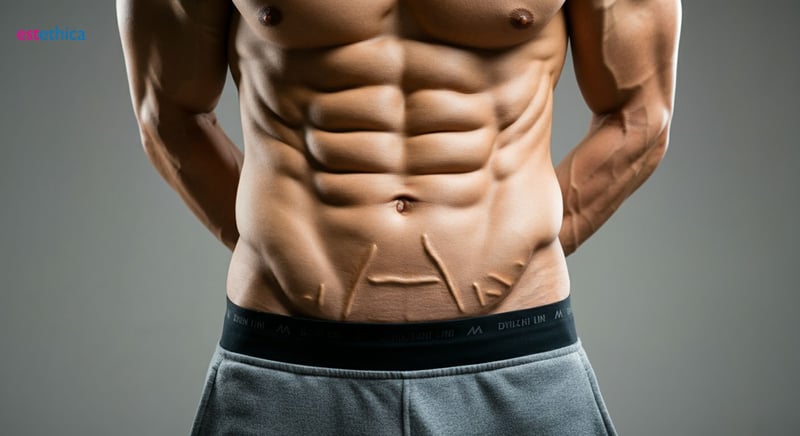Male abdominal sculpting surgery illustration