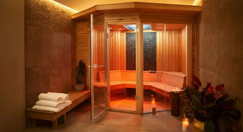 Steam room interior with benches
